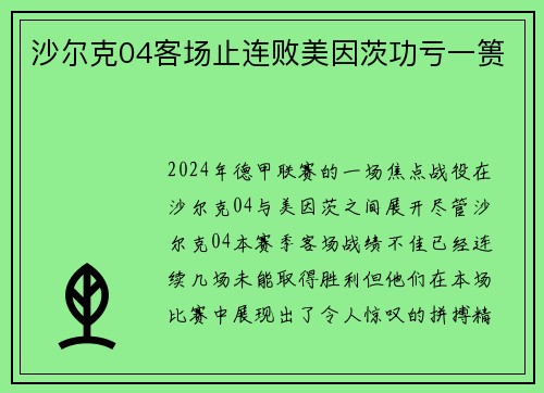 沙尔克04客场止连败美因茨功亏一篑
